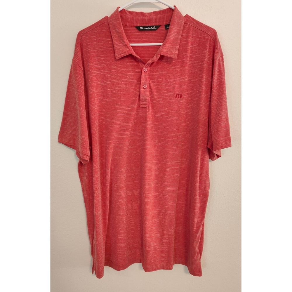 Travis Mathew Men's Size 2XL Red Heathered Short Sleeve Golf Polo Shirt W Logo